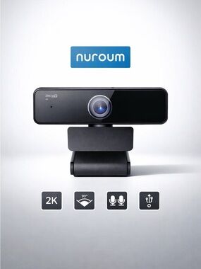 Nuroum 2K USB Webcam in Black with Dual Microphones and 90° Wide Angle